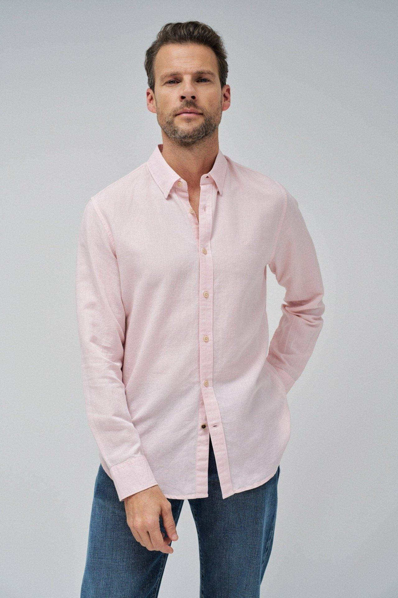 Shirt With Linen Blend, Light Pink, medium