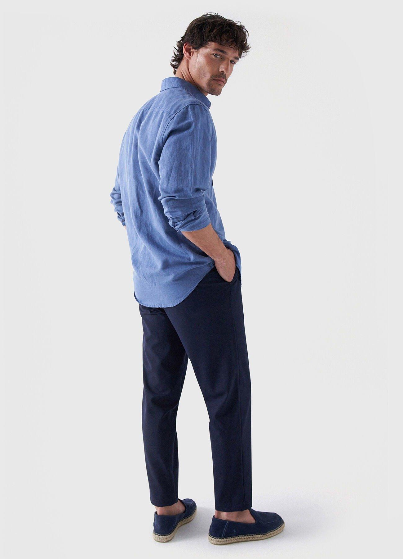 Shirt With Linen Blend, Blue, medium