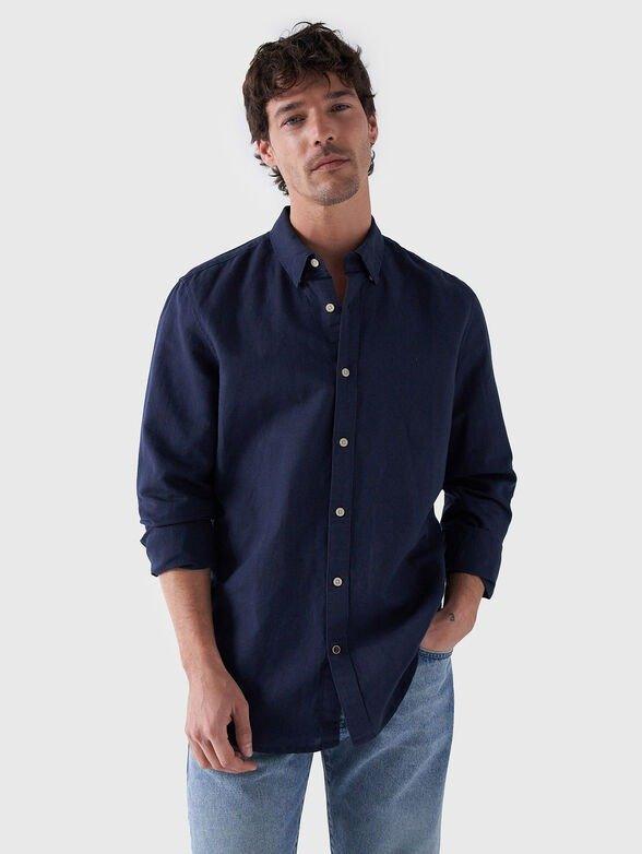 Shirt With Linen Blend, Navy, large image number 0