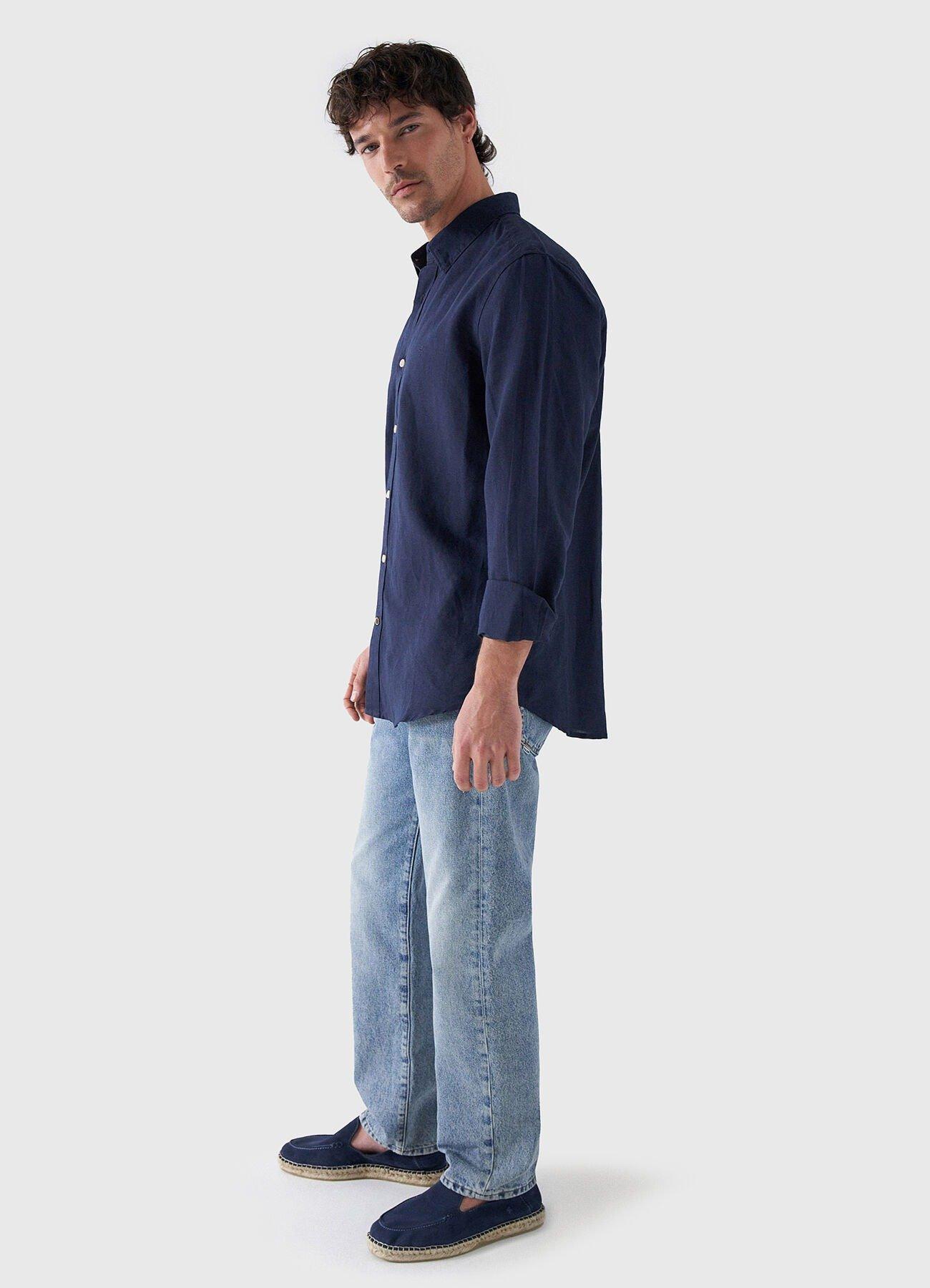 Solid Tailored Shirt, Navy, medium