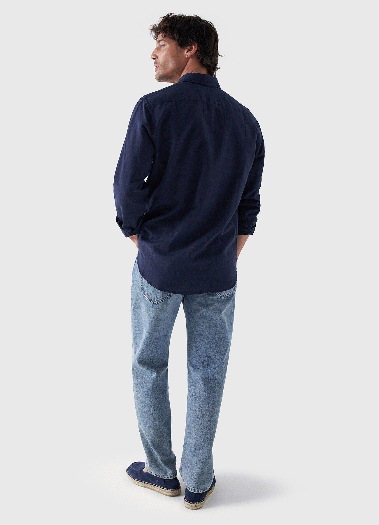 Solid Tailored Shirt, Navy, medium