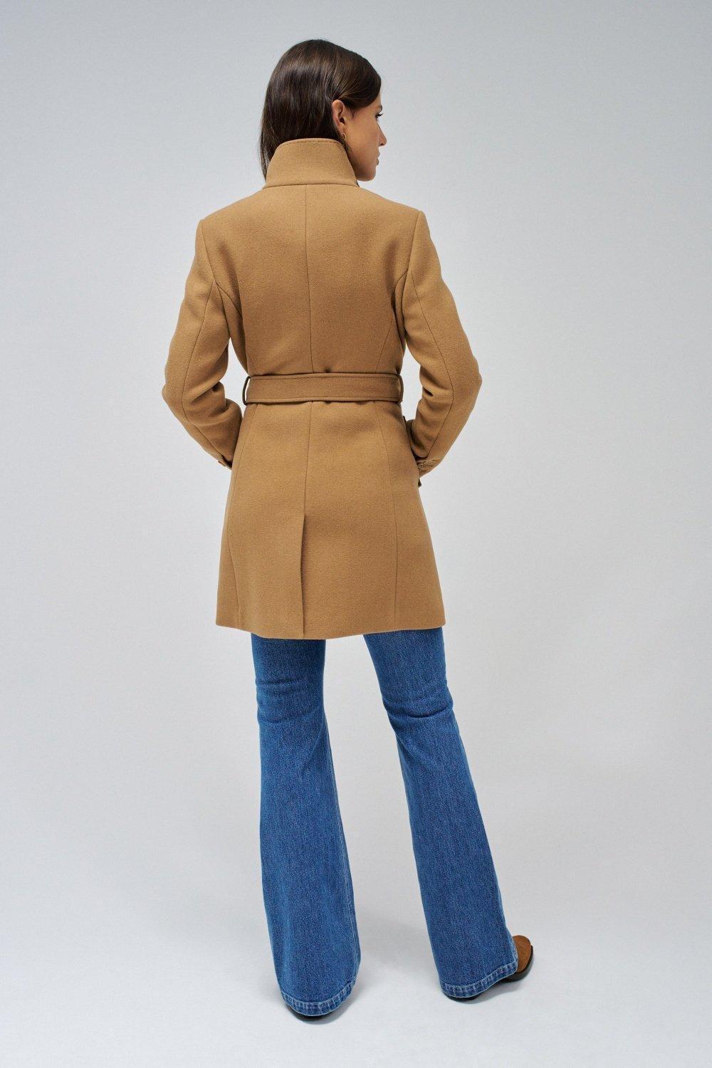Beige Woollen Coat With Belt, , large image number 3
