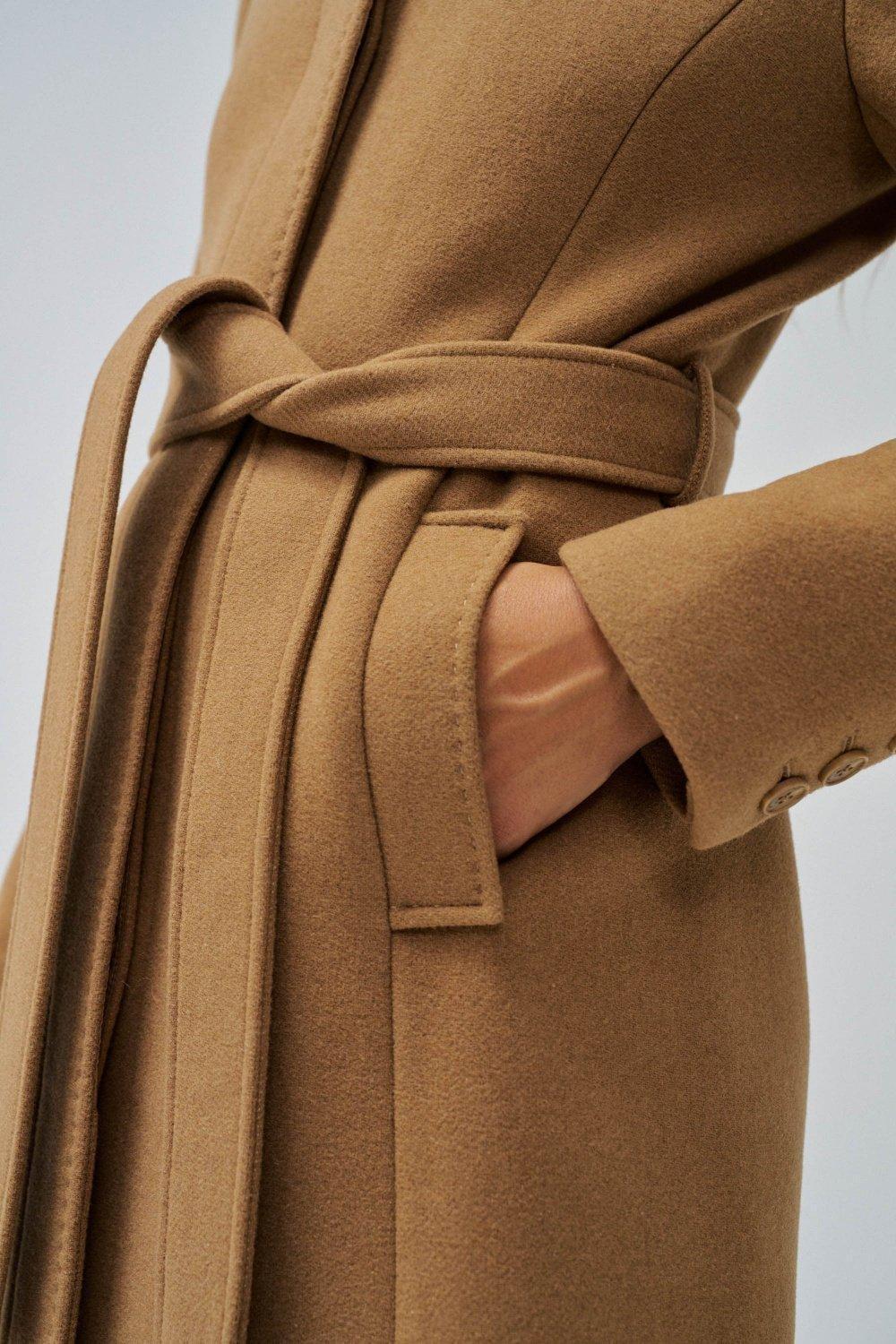 Beige Woollen Coat With Belt, , large image number 4