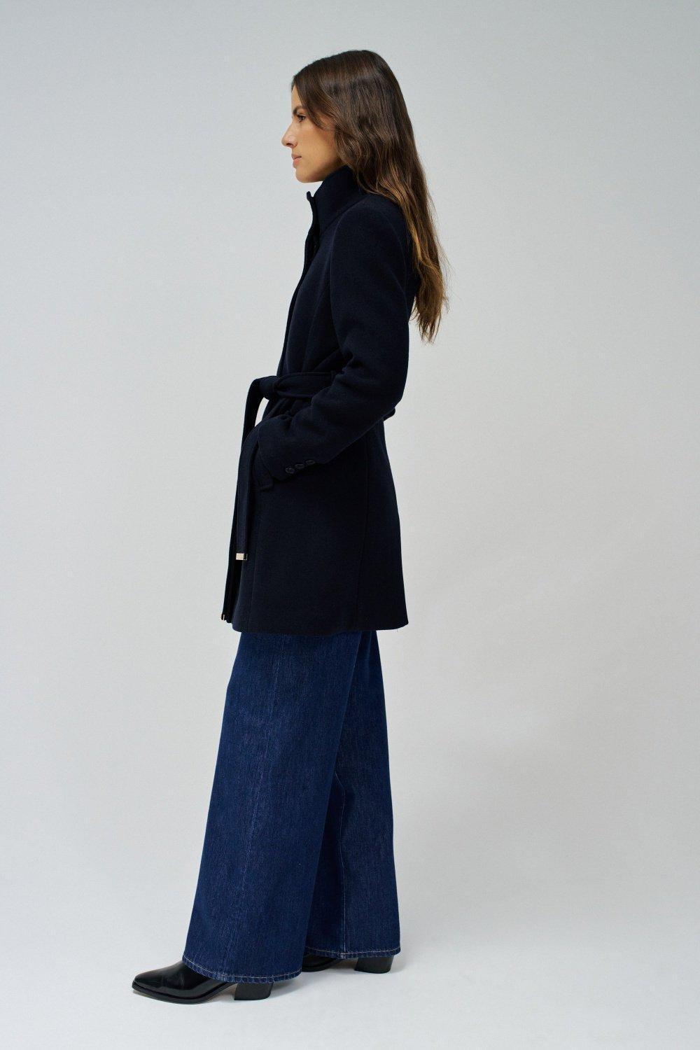 Navy Grace Woollen Belted Coat, , large image number 2