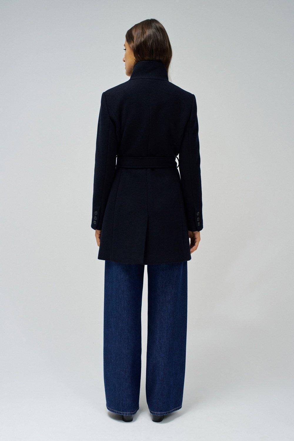 Navy Grace Woollen Belted Coat, , large image number 3