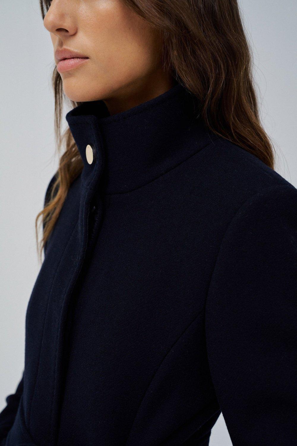 Navy Grace Woollen Belted Coat, , large image number 4