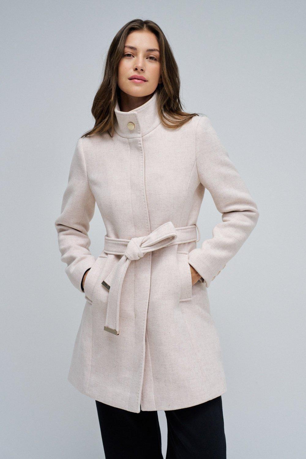 Grace Woollen Coat With Belt, Beige, medium