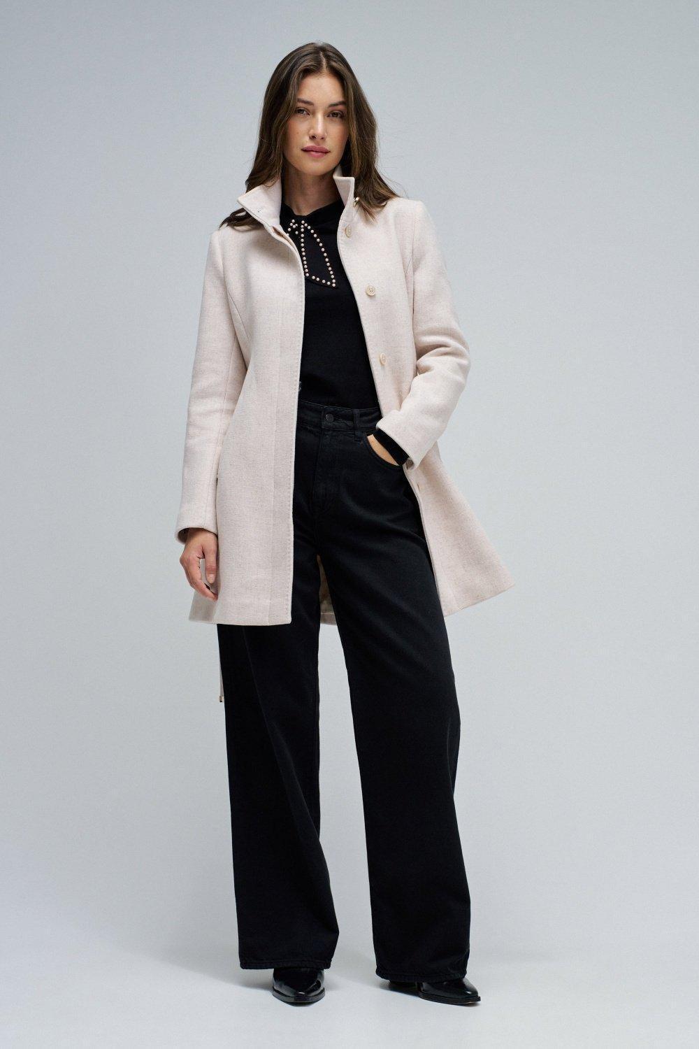 Grace Woollen Coat With Belt, Beige, medium