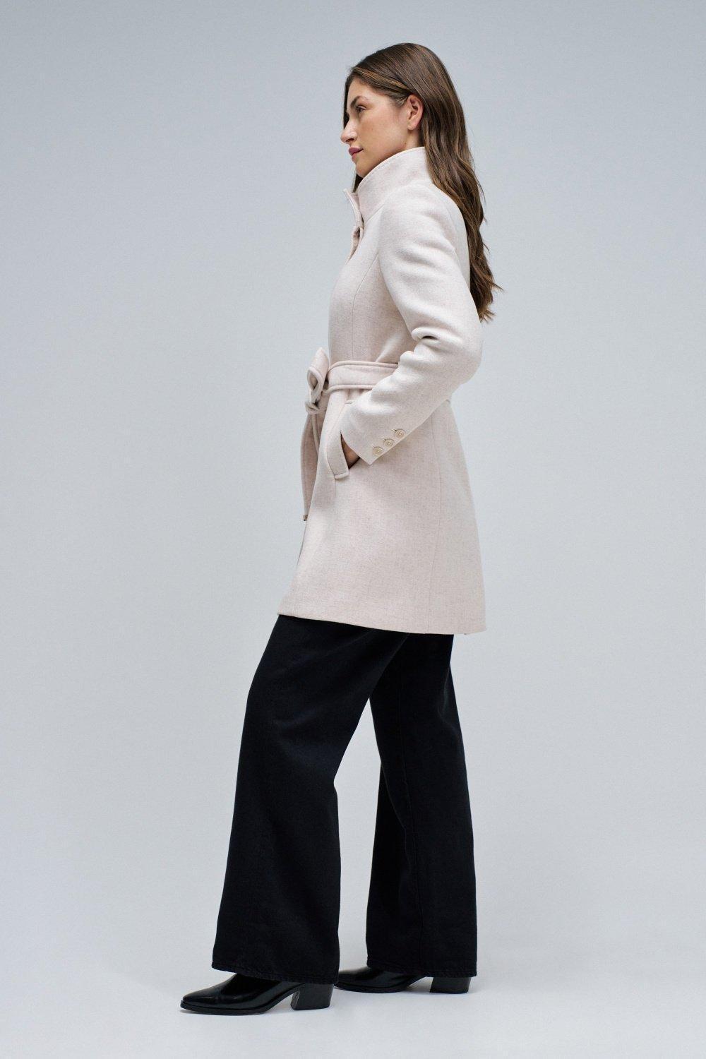Grace Woollen Coat With Belt, Beige, medium