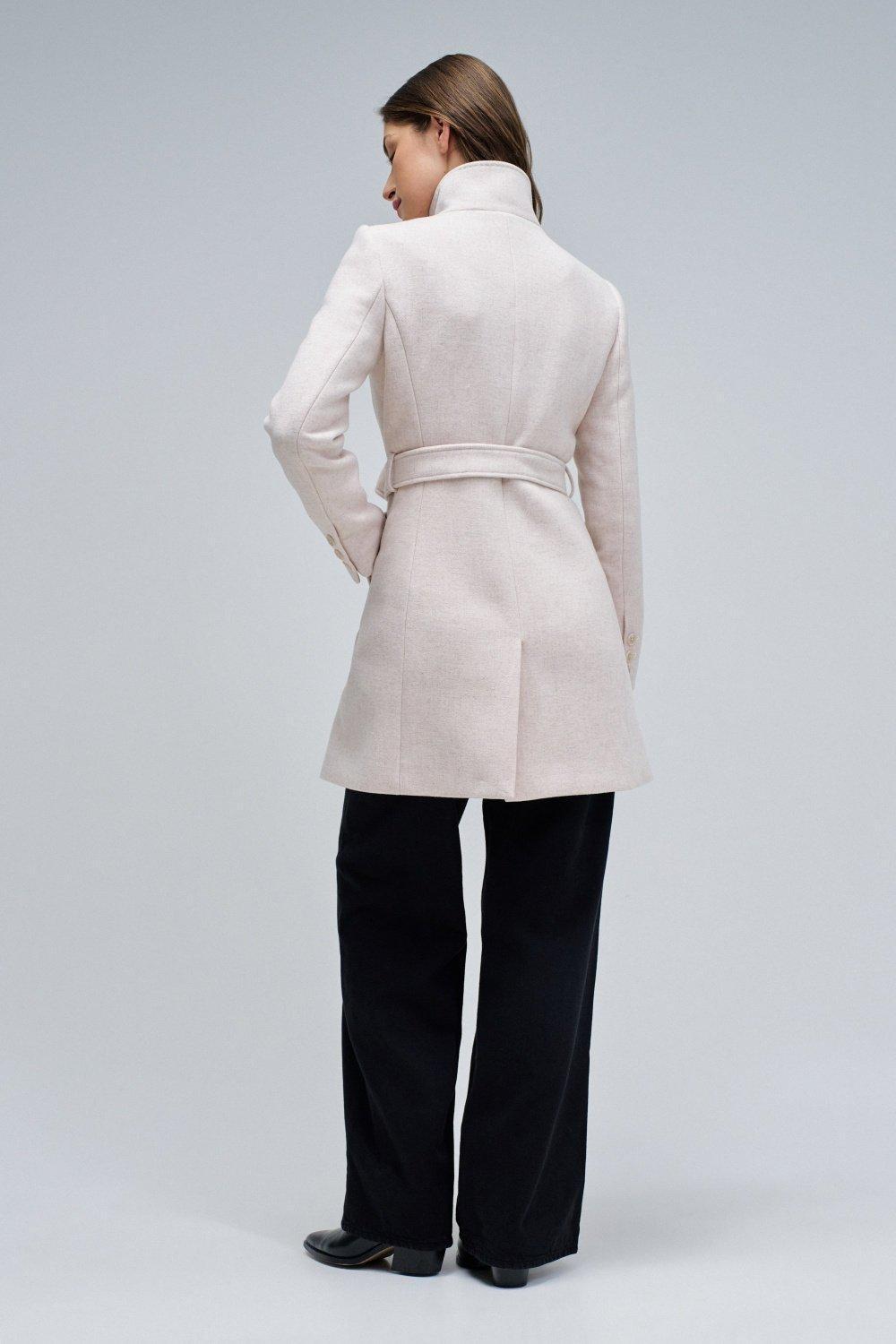Grace Woollen Coat With Belt, Beige, large image number 3
