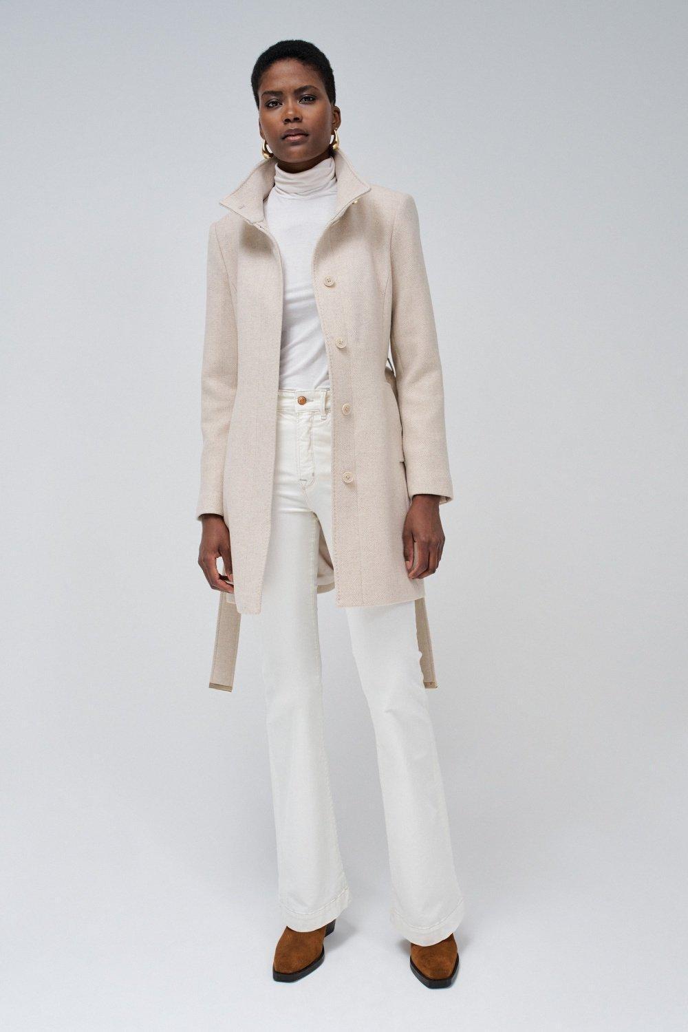 Grace Woollen Coat With Belt, Beige, large image number 1