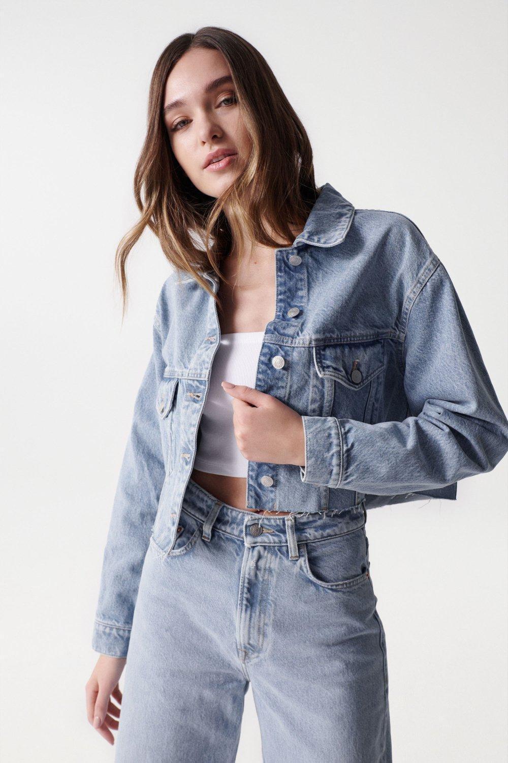 Short fitted denim outlet jacket