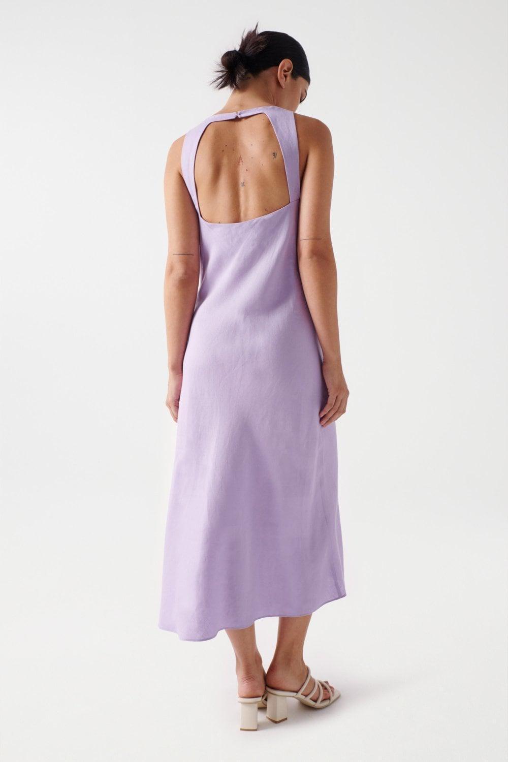 Blue Open Back Linen Dress, , large image number 3