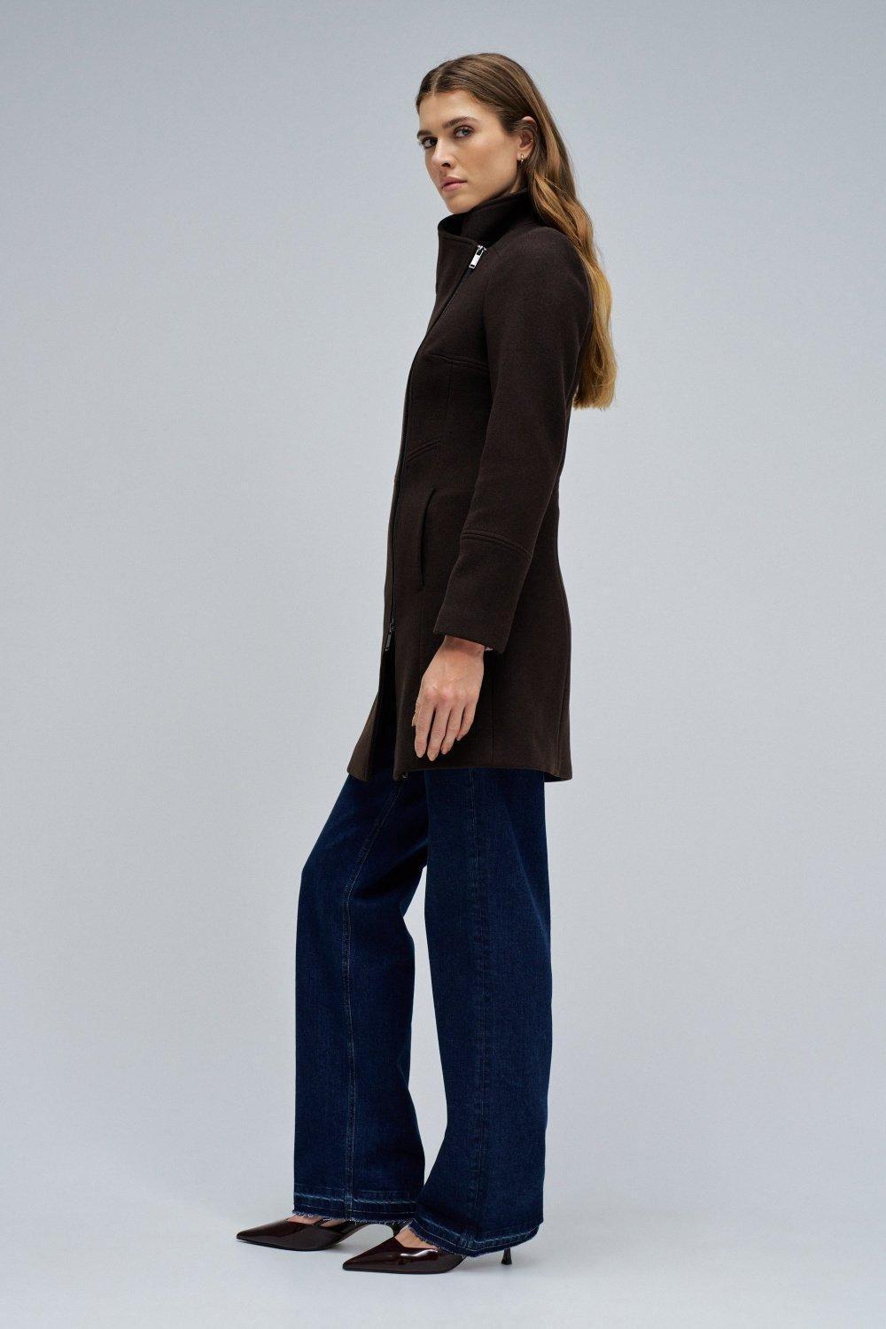 Grace Woollen Coat With Fur, Brown, medium
