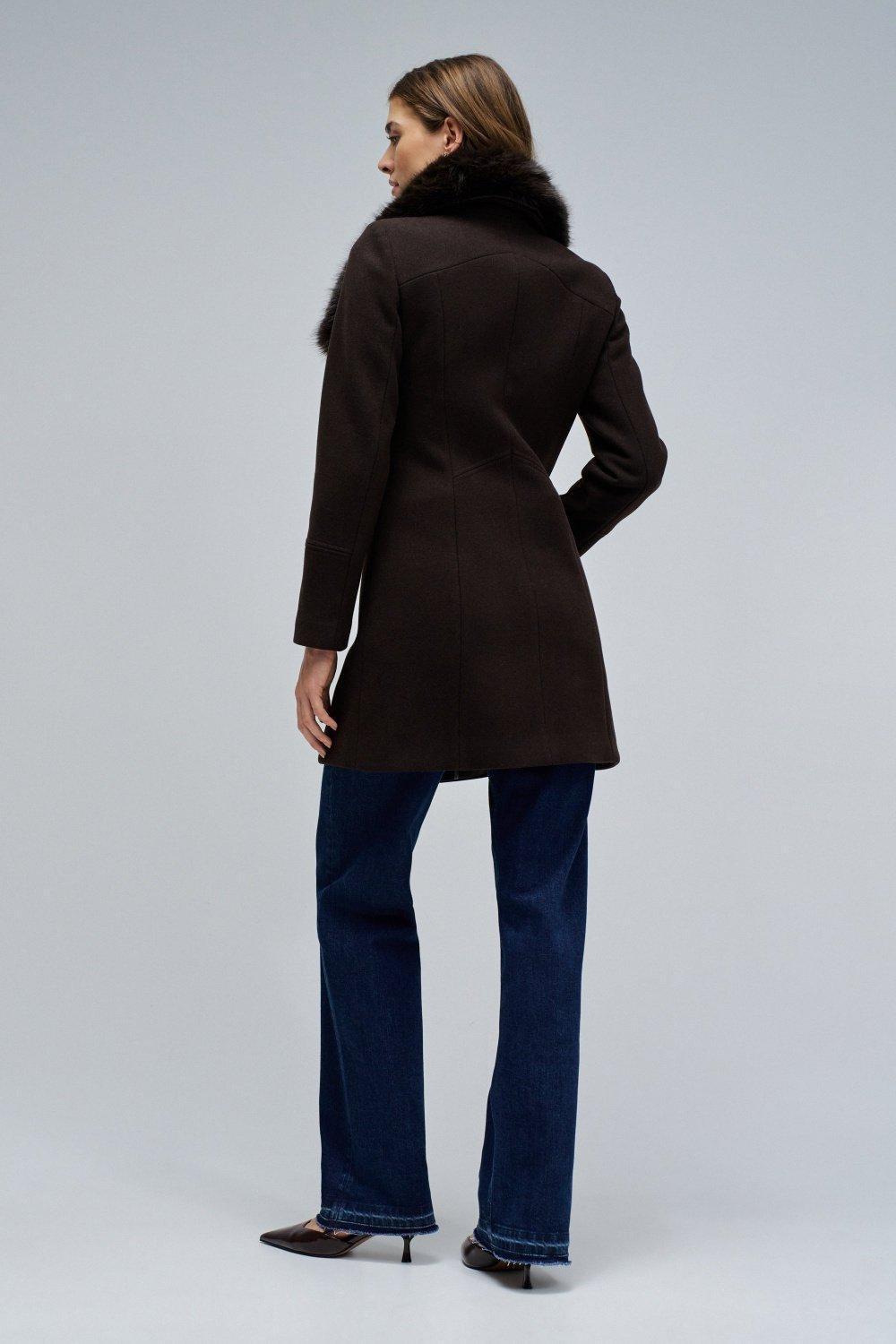 Grace Woollen Coat With Fur, Brown, large image number 3