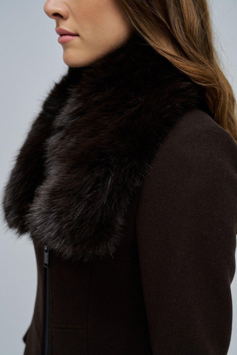 Grace Woollen Coat With Fur, Brown, large image number 4