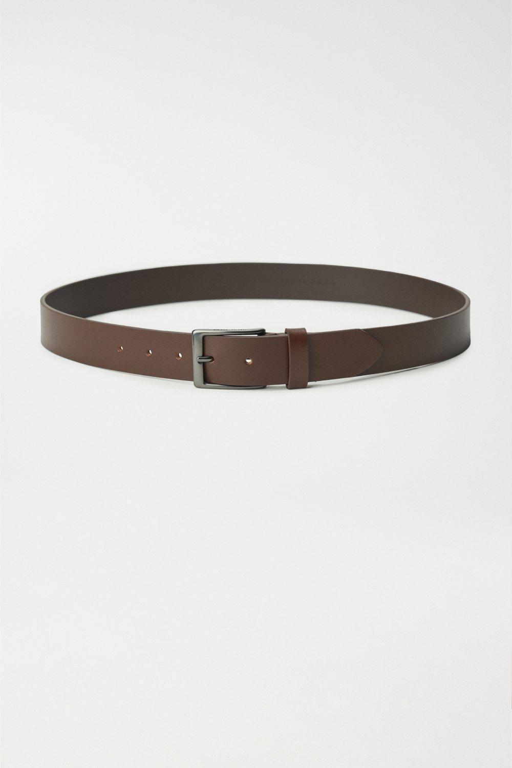 Leather Belt, Brown, medium