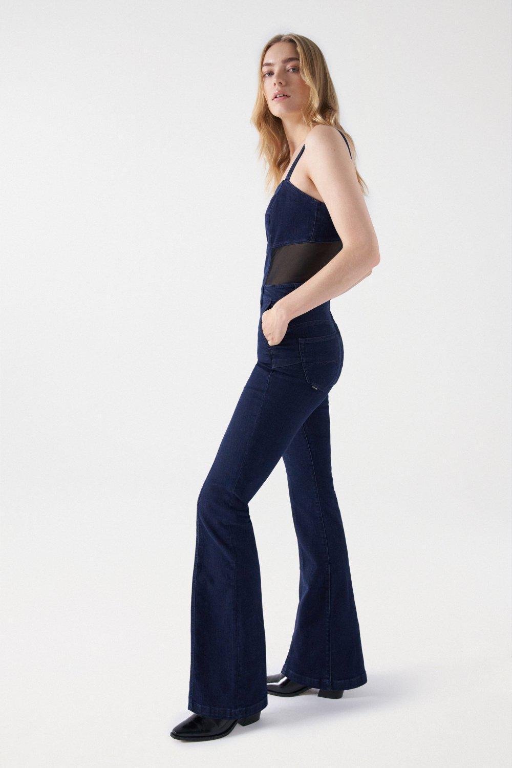 Salsa Jeans Blue Push in Flare See Through Dungarees Azadea UAE