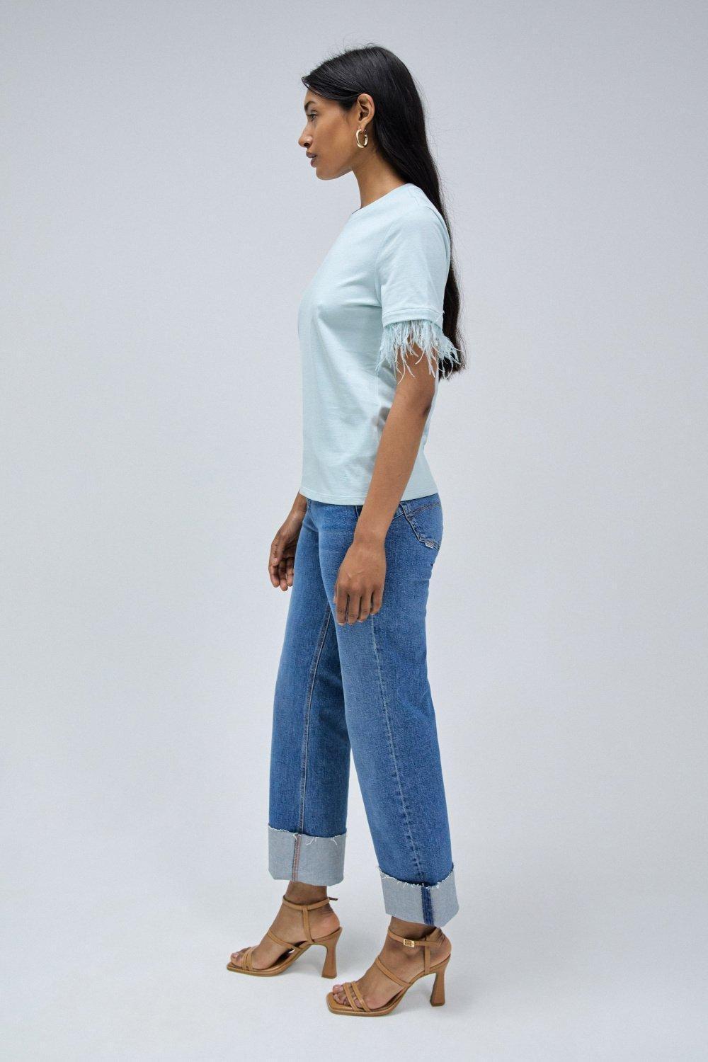 Feathered Sleeve T-Shirt, Green, large image number 2