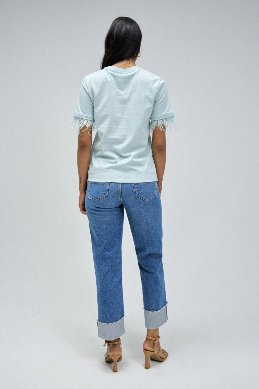 Feathered Sleeve T-Shirt, Green, large image number 3