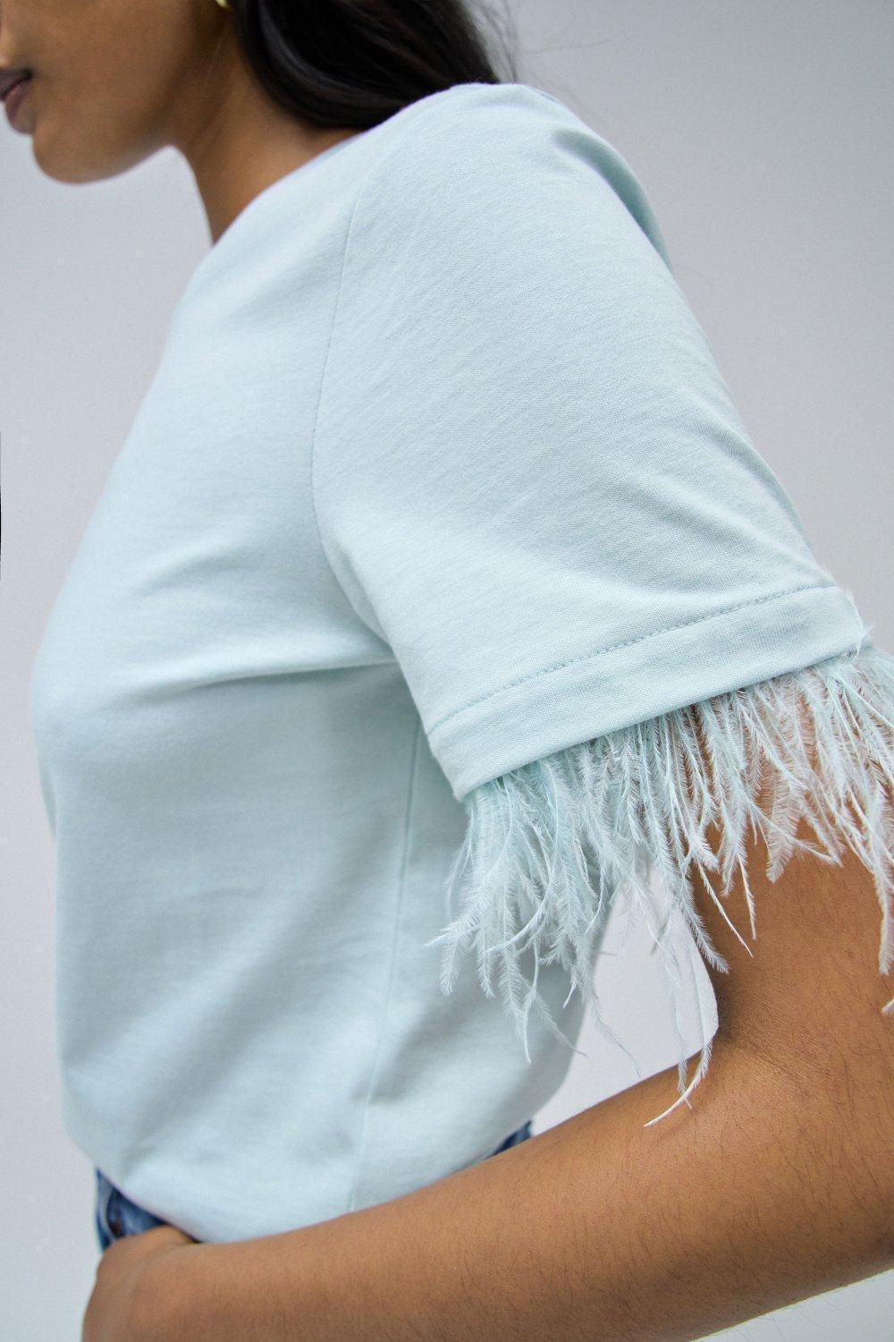 Feathered Sleeve T-Shirt, Green, large image number 4