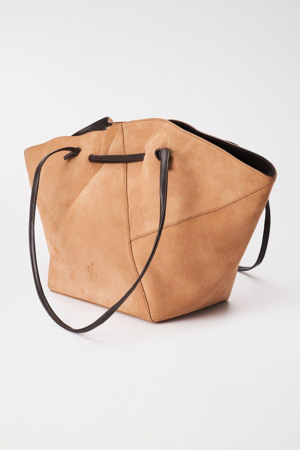 Beige Leather Tote Bag, 2101_112, large image number 3