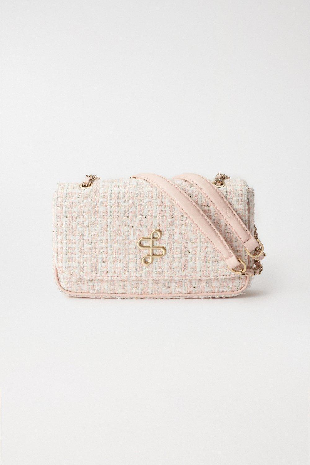 Cream Tweed Handbag With Metal Logo, , large image number 0