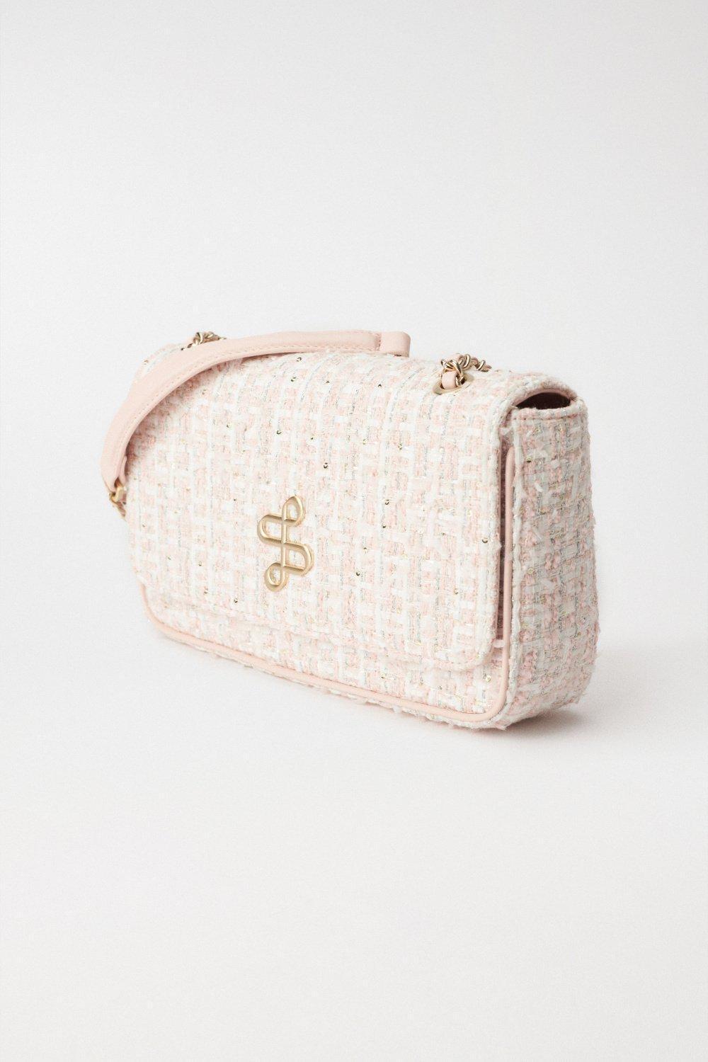 Cream Tweed Handbag With Metal Logo, , large image number 2