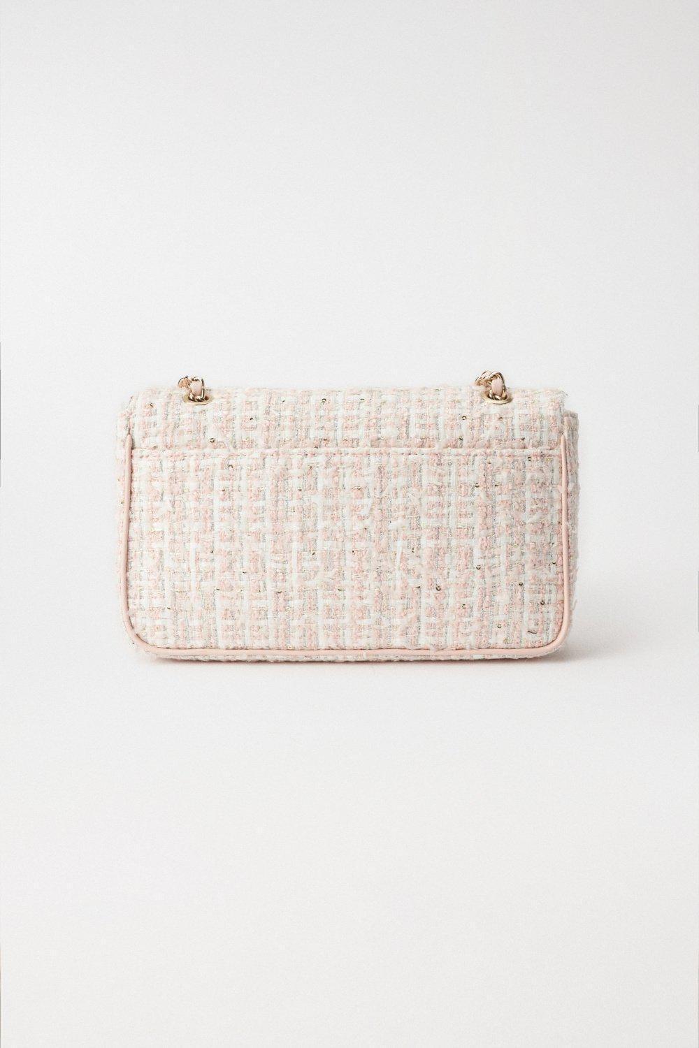 Cream Tweed Handbag With Metal Logo, , large image number 3