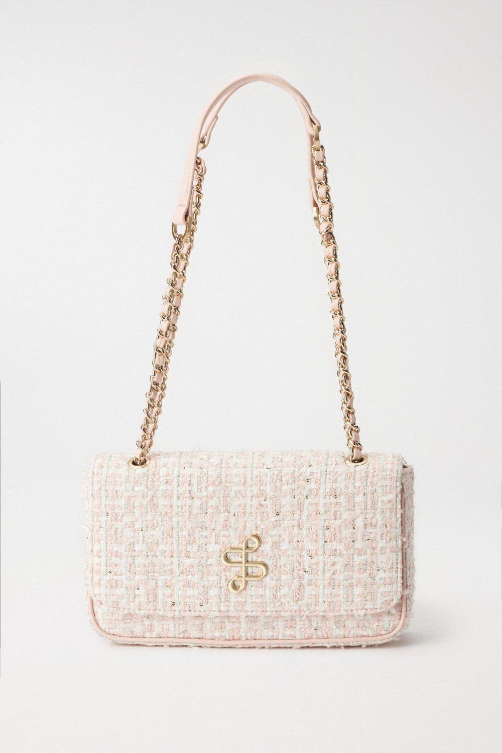 Cream Tweed Handbag With Metal Logo, , large image number 4