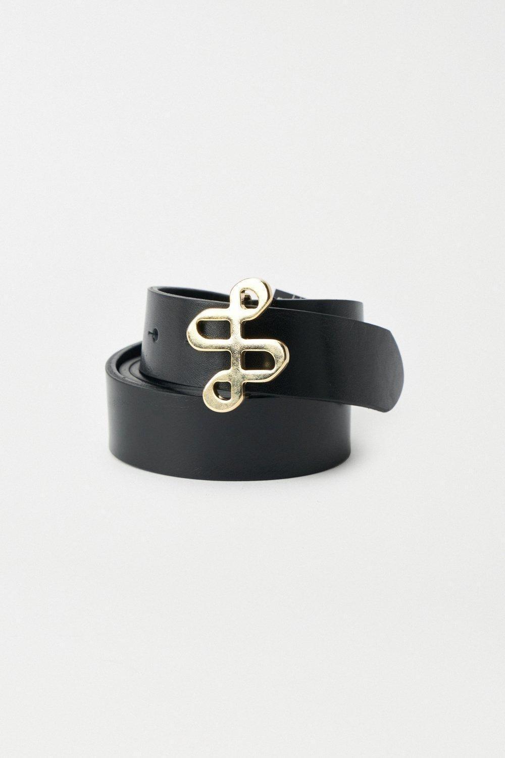 Leather Belt With Gold Branding On The Buckle, Black, medium
