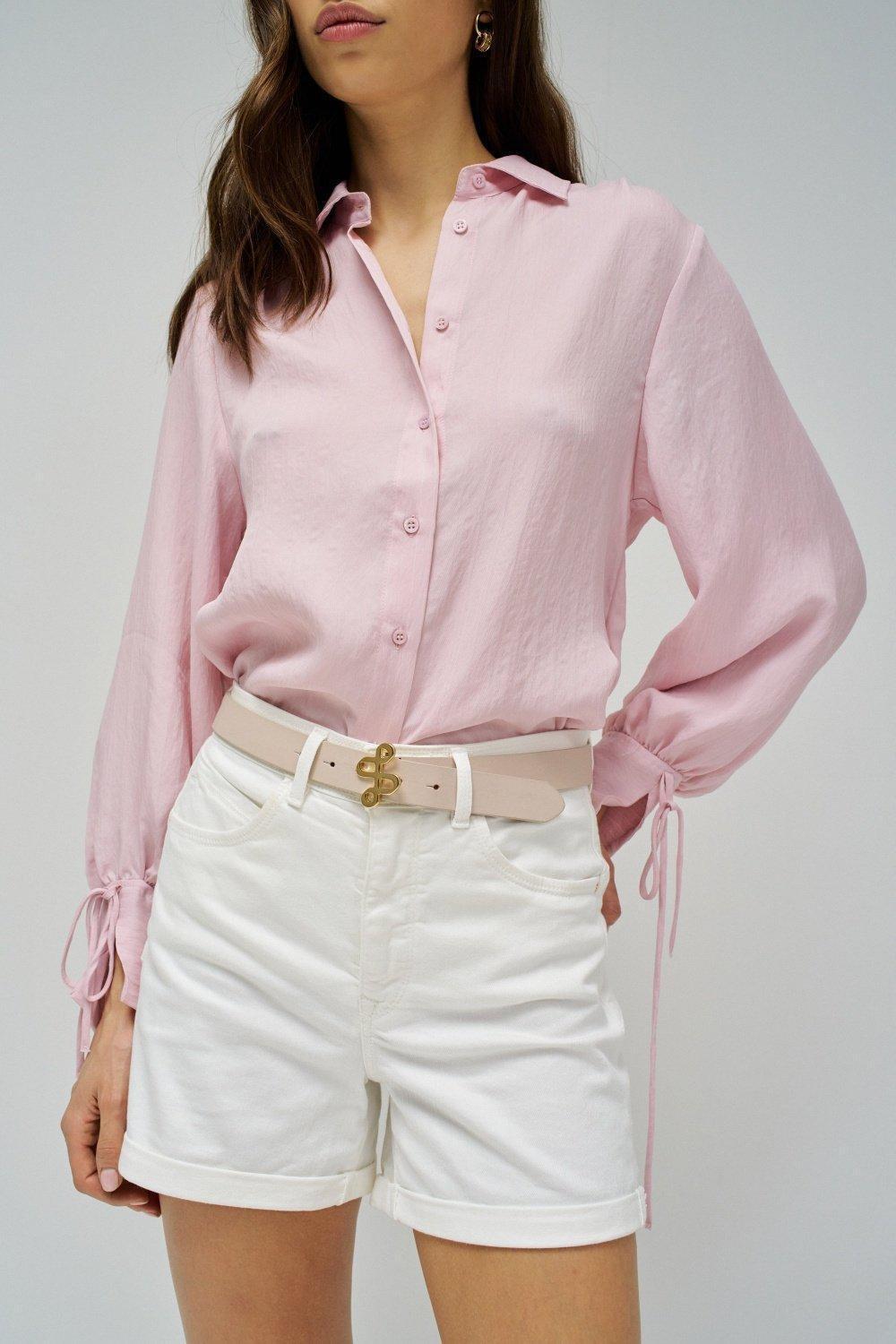 Leather Belt With Gold Branding On The Buckle, Pearl, medium