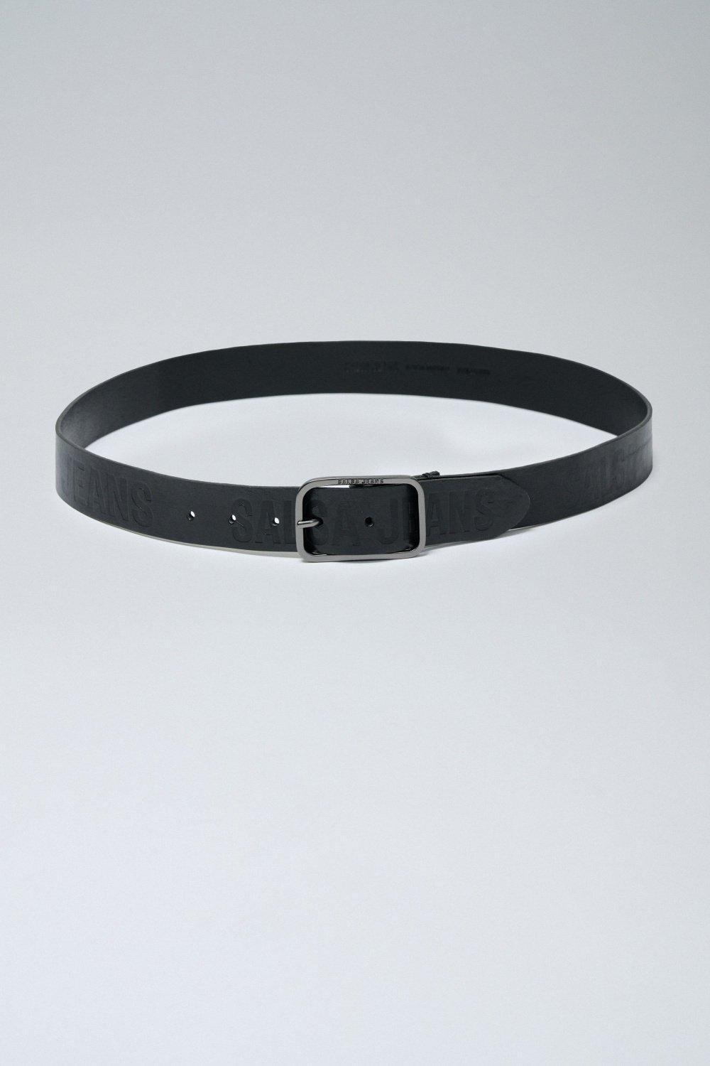 Black Leather Belt With Salsa Logo, , large image number 0