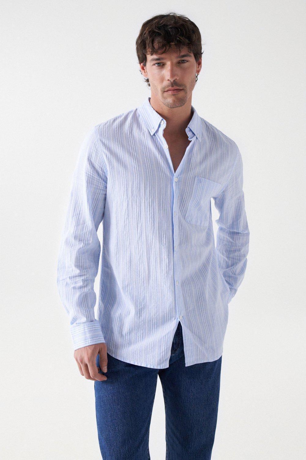 Cotton Shirt With Stripes, Blue, large image number 0