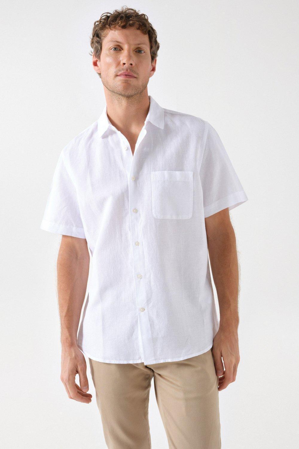 White Linen Mix Shirt, , large image number 0