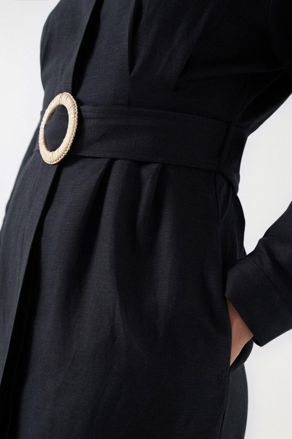 Black Linen Dress With Belt, , large image number 1