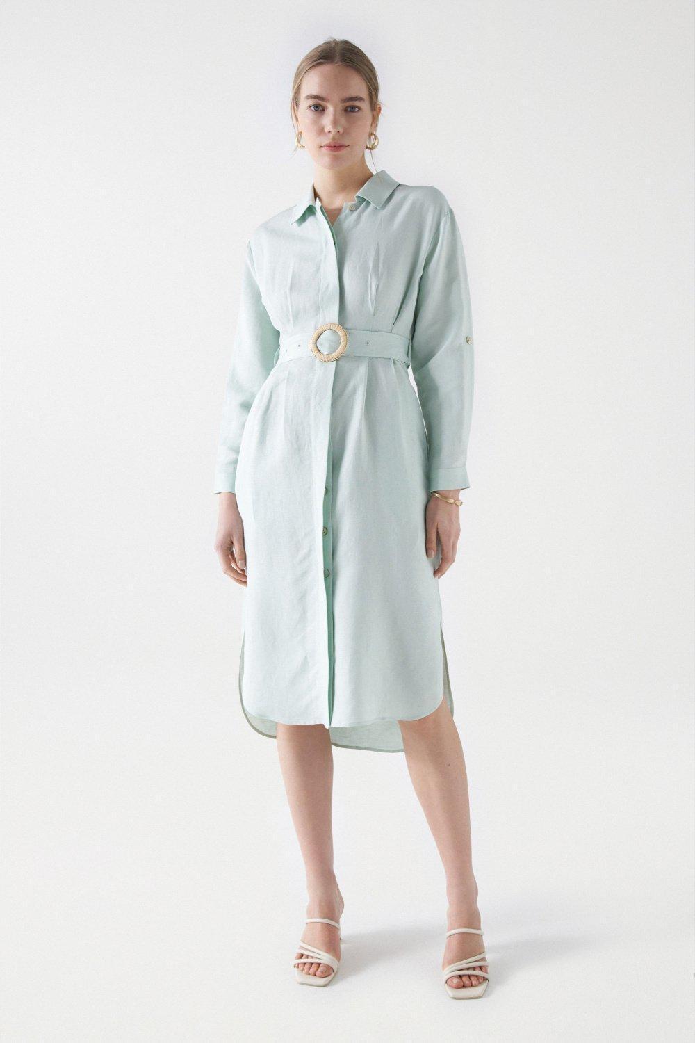 Linen Dress With Belt, , large image number 0