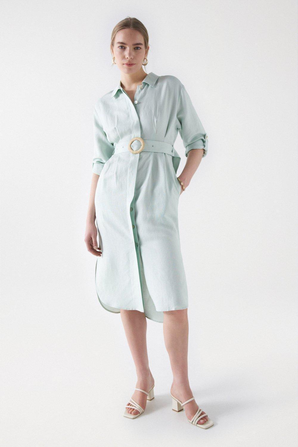 Linen Dress With Belt, , large image number 1
