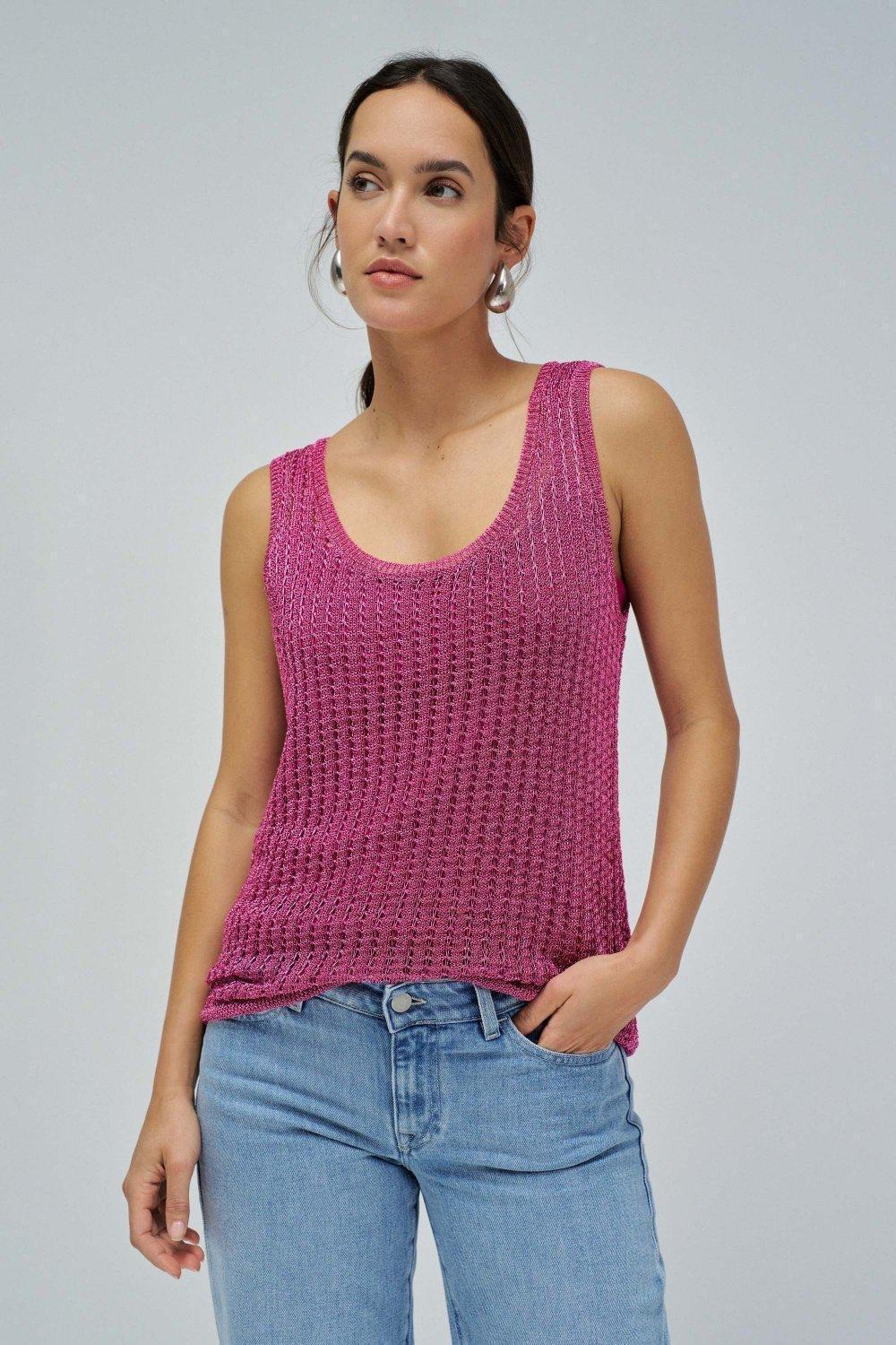 Pink Top In Shiny Mesh, , medium