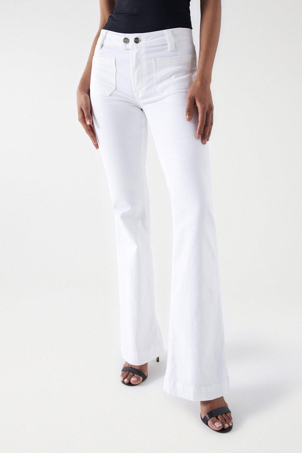Push Up Flare Denim Jeans, White, large image number 0
