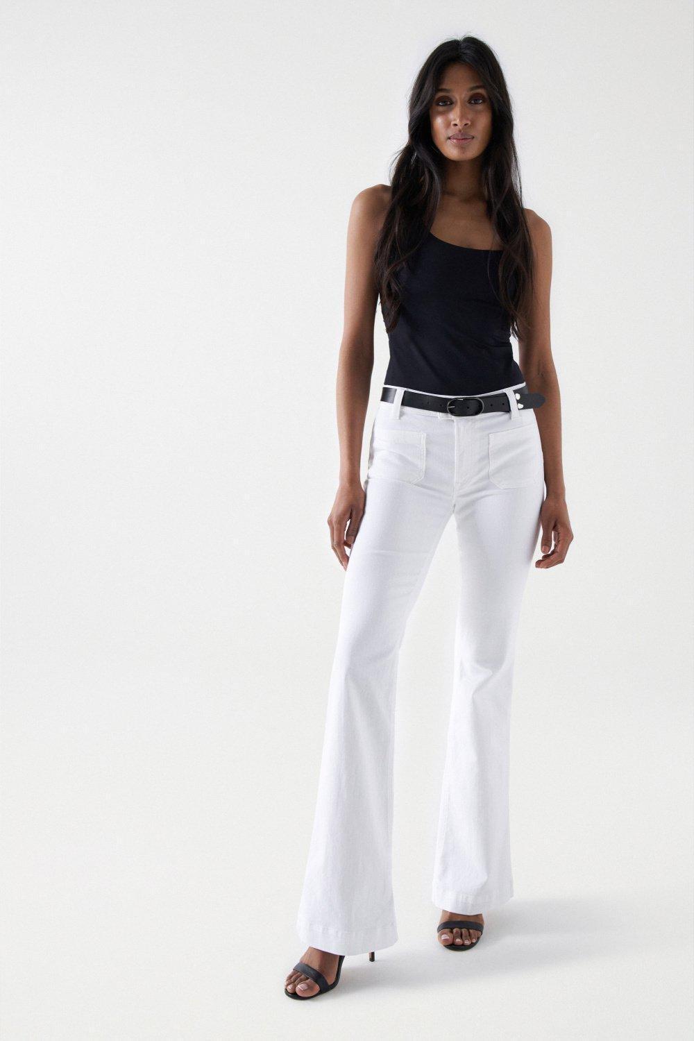 Push Up Flare Denim Jeans, White, large image number 2