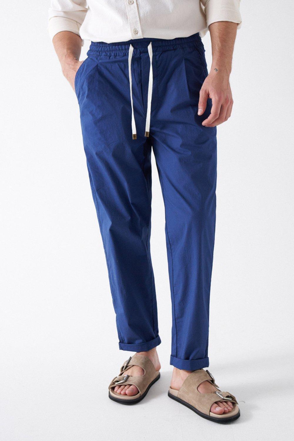 Blue Tapered Trousers With Drawstring, , large image number 0