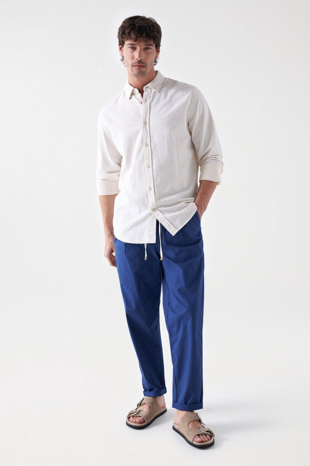 Blue Tapered Trousers With Drawstring, , large image number 1