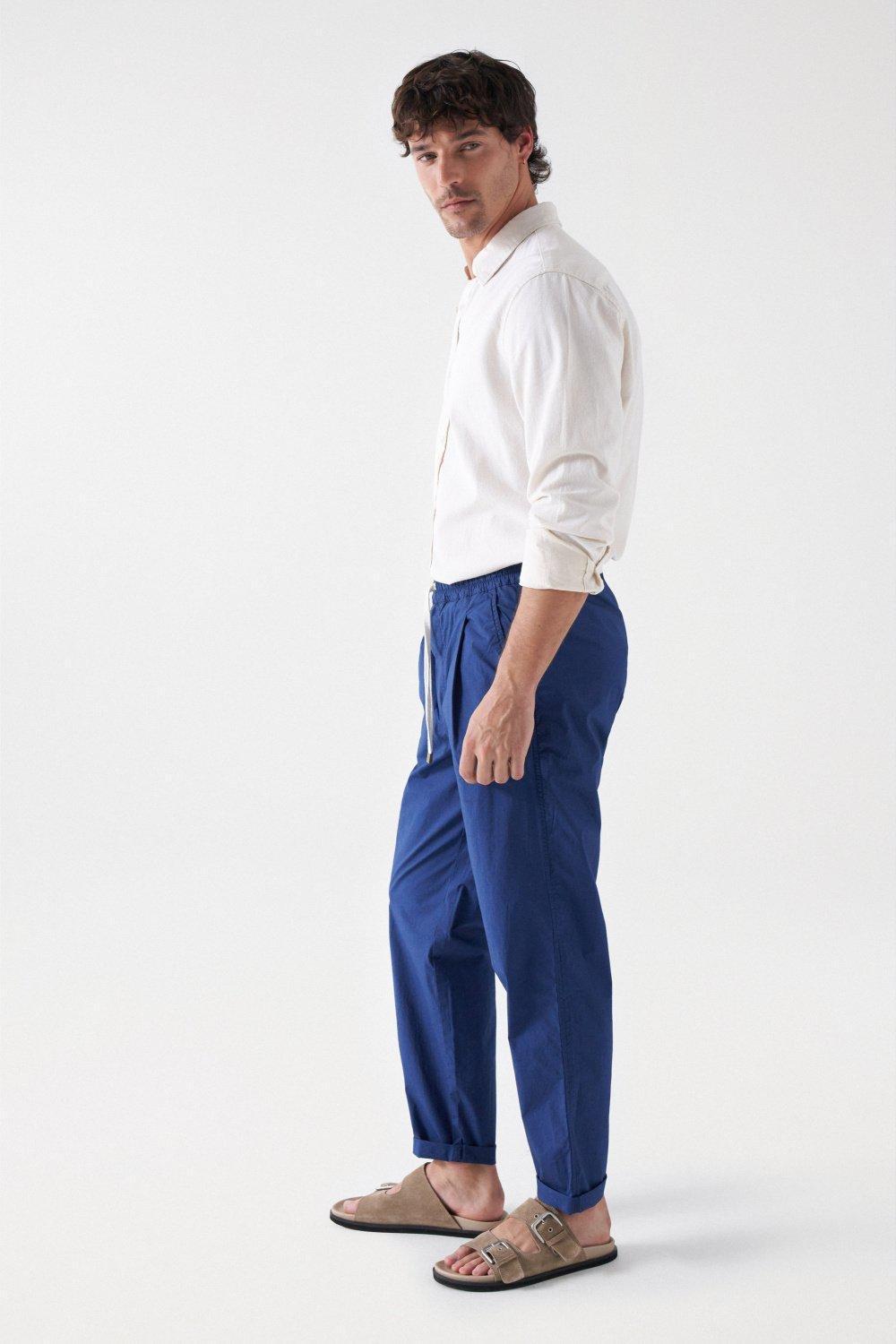 Blue Tapered Trousers With Drawstring, , large image number 2