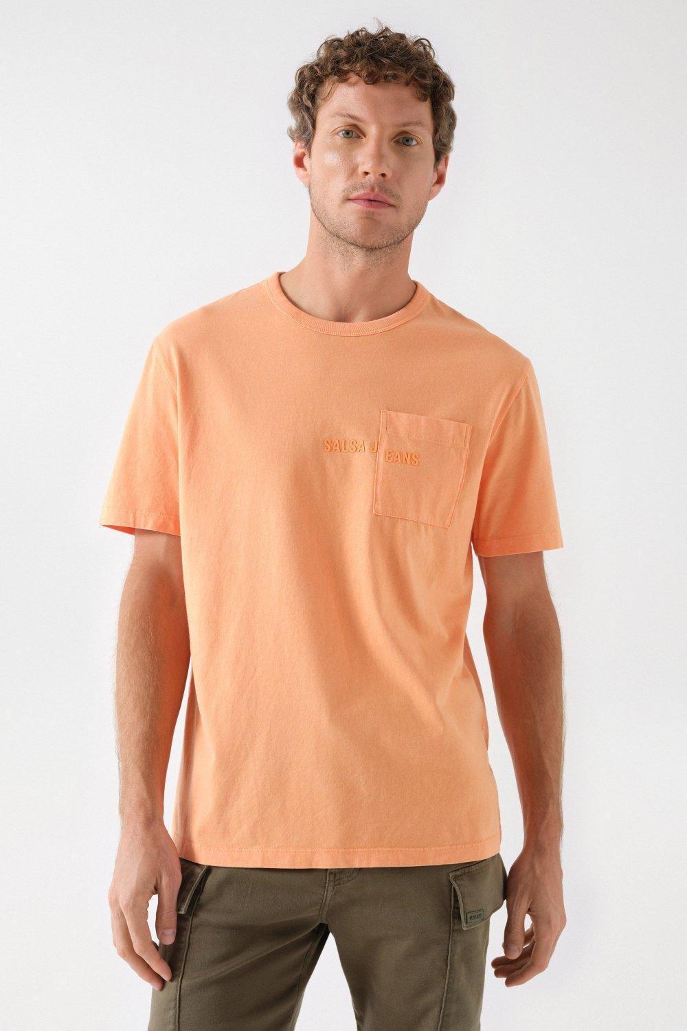 Orange Cotton T-Shirt With Pocket, , medium