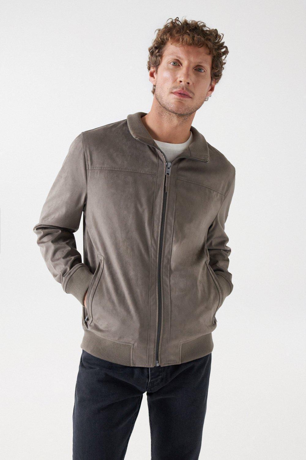 Beige Suede Bomber Jacket, , large image number 0