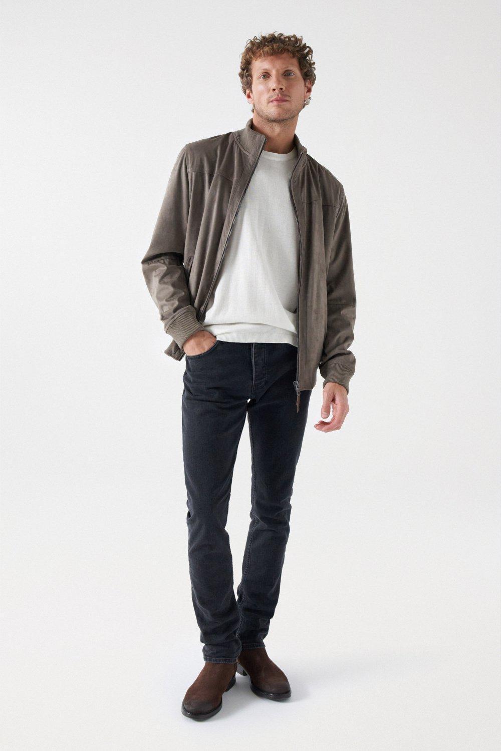 Beige Suede Bomber Jacket, , large image number 1