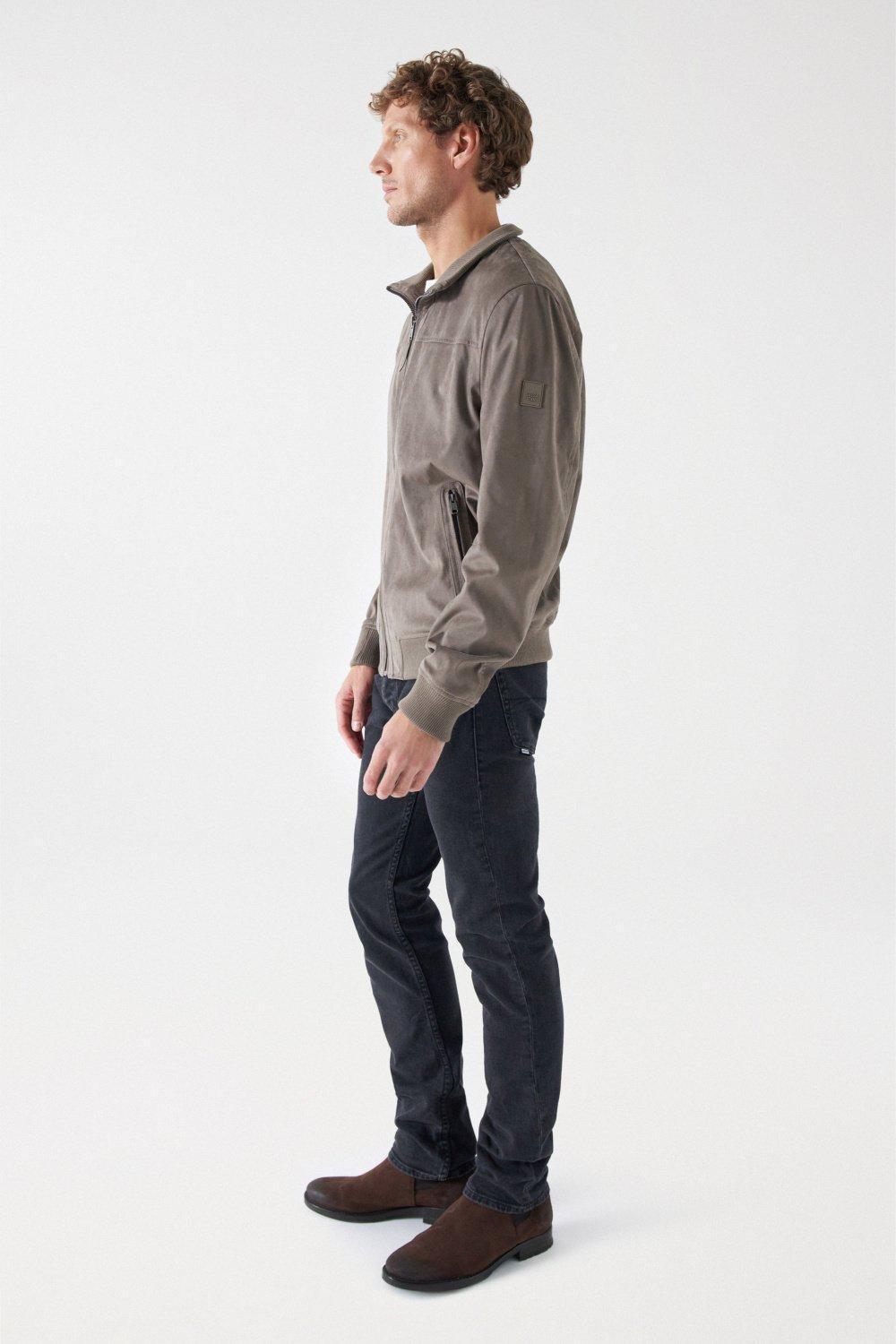 Beige Suede Bomber Jacket, , large image number 2