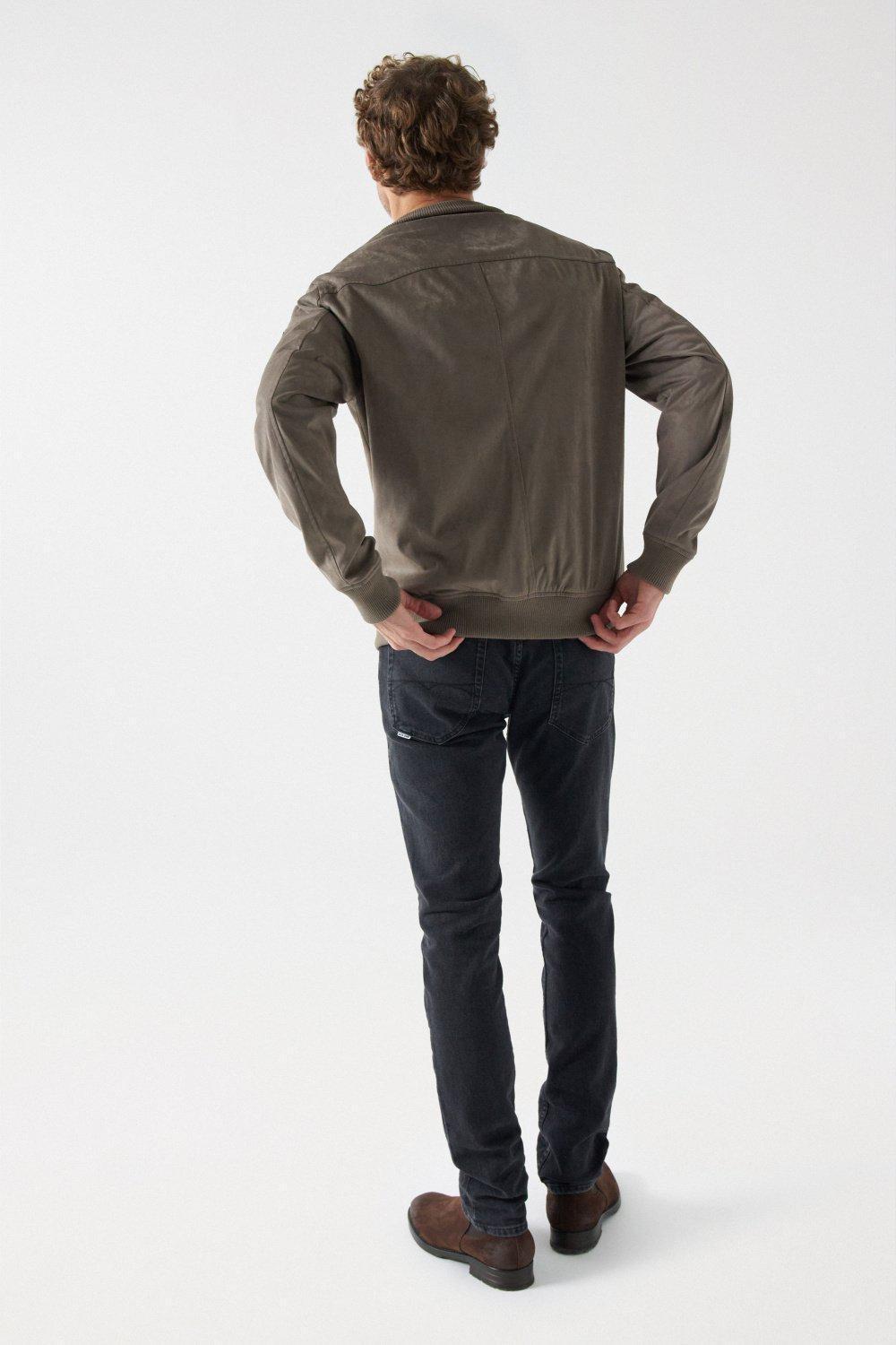 Beige Suede Bomber Jacket, , large image number 3