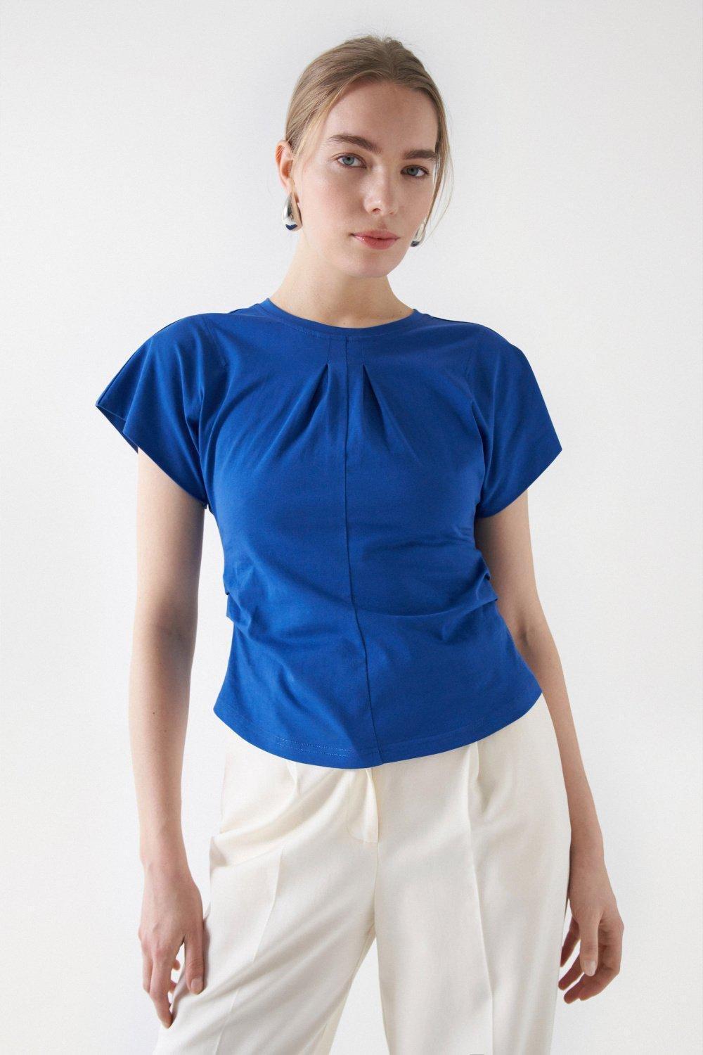 Blue T-Shirt With Ruffle Detail, , large image number 0